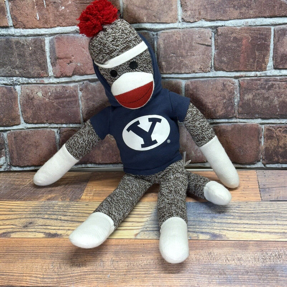 2012 Brown Plushland Collegiate Sock Monkey Stuffed Animals BYU Cougars Hoodie - Picture 1 of 7